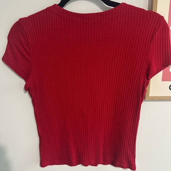 Reformation Scarlet Ribbed Button-Down Shirt - Picture 2 of 3